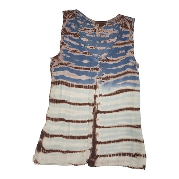 XCVI Tie Dye Short Sleeve Blouse Brown Blue Sz S - Picture 3 of 10